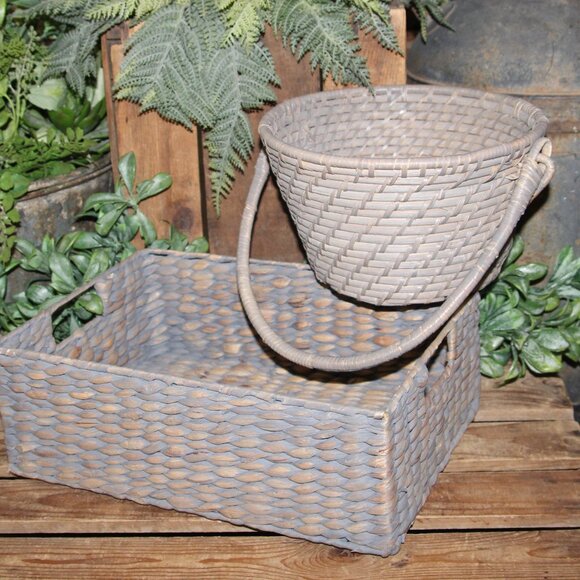 NEW Pr. of Shabby Gray Washed French Country Farmhouse Storage or Decor Baskets - Picture 8 of 8